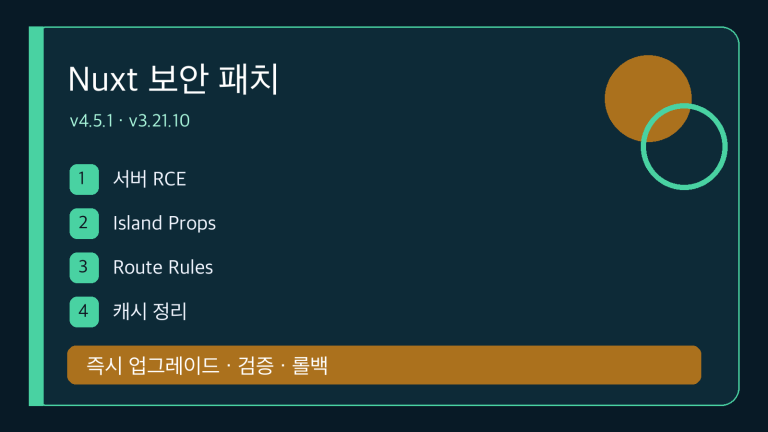 Nuxt v4.5.1·v3.21.10 보안 패치: RCE·Route Rules·Payload Cache 대응 | Nuxt Security Patch Response for RCE, Route Rules, and Payload Cache