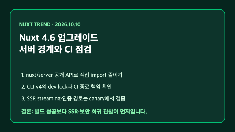 Nuxt 4.6 서버 경계와 CI 점검 | Nuxt 4.6 Server Boundaries and CI Checks