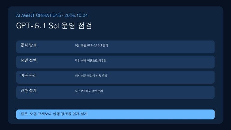 GPT-6.1 Sol 도입 전, AI 에이전트 비용·권한·PR 흐름을 다시 설계하는 법 | GPT-6.1 Sol Agent Operations