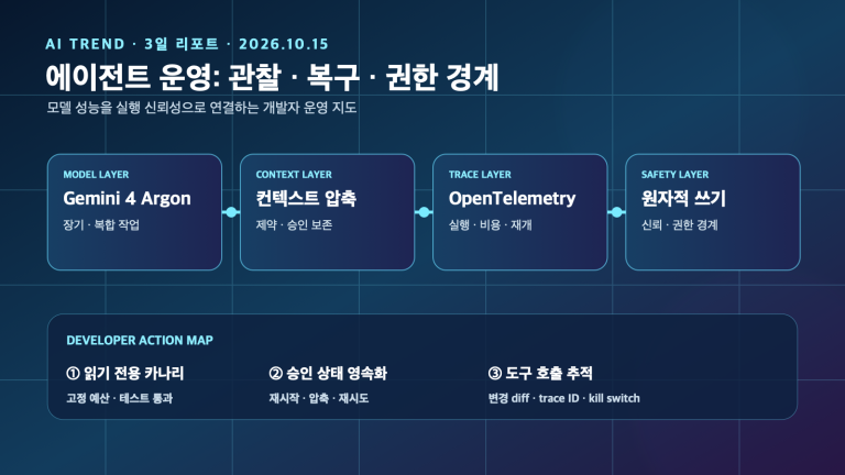 AI 에이전트 운영의 핵심은 모델보다 관찰·복구·권한 경계 | Three-Day AI Agent Operations: Observability, Recovery and Guardrails