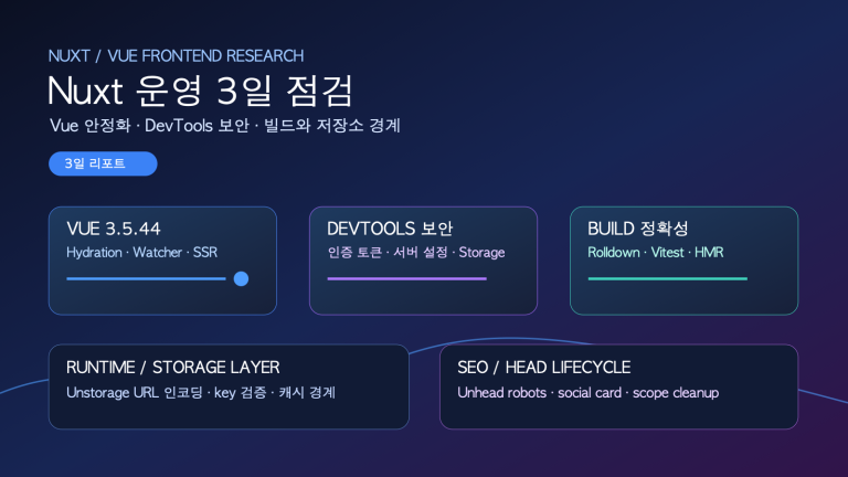 Nuxt 운영: Vue 3.5 안정화와 DevTools·스토리지 경계 점검 | Nuxt Operations: Vue, DevTools, and Storage Boundaries